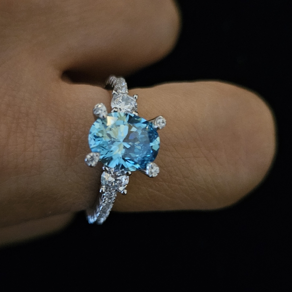 Elegant Blue Gemstone Silver Ring